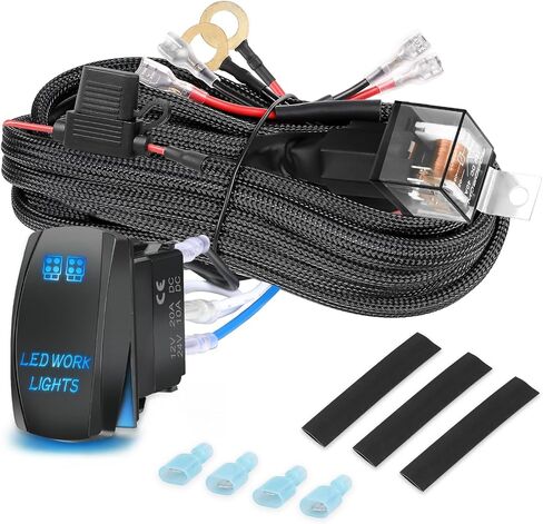 OFFROADTOWN LED Light Bar Wiring Harness 1 Lead 16.4FT Nylon Wiring Harness Kit for Driving Lights Work Light Fog Lights 12V 40A Relay Fuse Rocker Switch Wire Kit for Offroad Jeep Truck UTV ATV Boat in Kuwait