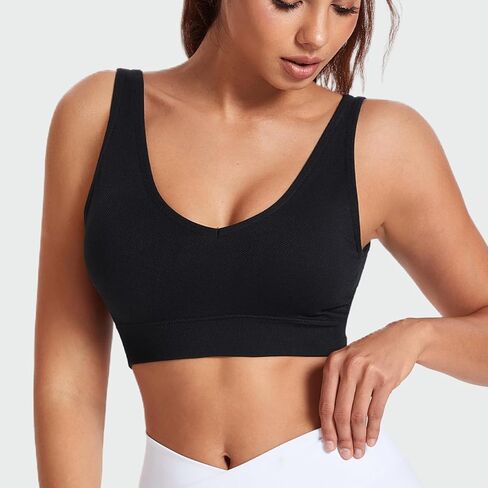 Women Padded Longline Yoga Sports Bra,Sexy V-Neck Strappy Criss Cross Back Seamless Wireless Bralette Workout Top in Saudi Arabia