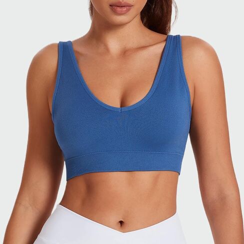 Women Padded Longline Yoga Sports Bra,Sexy V-Neck Strappy Criss Cross Back Seamless Wireless Bralette Workout Top in Saudi Arabia