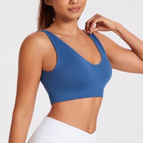 Women Padded Longline Yoga Sports Bra,Sexy V-Neck Strappy Criss Cross Back Seamless Wireless Bralette Workout Top in Saudi Arabia