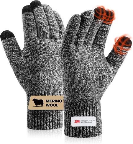 Winter Gloves for Men Women Merino Wool Touch Screen THINSULATE Lining Warm Gloves Thermal Soft Knit for Cold Weather in Saudi Arabia