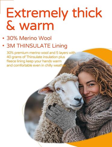 Winter Gloves for Men Women Merino Wool Touch Screen THINSULATE Lining Warm Gloves Thermal Soft Knit for Cold Weather in Saudi Arabia
