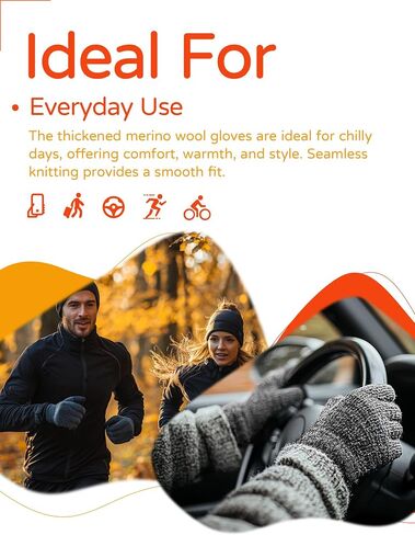 Winter Gloves for Men Women Merino Wool Touch Screen THINSULATE Lining Warm Gloves Thermal Soft Knit for Cold Weather in Saudi Arabia