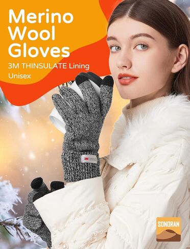 Winter Gloves for Men Women Merino Wool Touch Screen THINSULATE Lining Warm Gloves Thermal Soft Knit for Cold Weather in Saudi Arabia