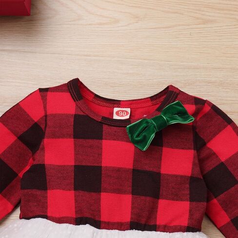 Toddler Girls Christmas Plaid Tutu Dress with Headband Winter Long Sleeve Xmas Holiday Princess Dresses Photo Shoot in Saudi Arabia