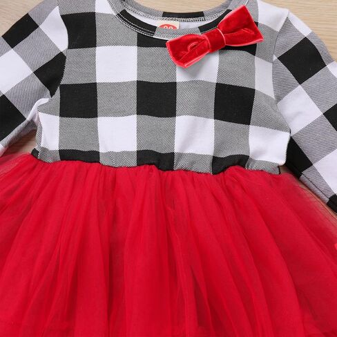 Toddler Girls Christmas Plaid Tutu Dress with Headband Winter Long Sleeve Xmas Holiday Princess Dresses Photo Shoot in Saudi Arabia