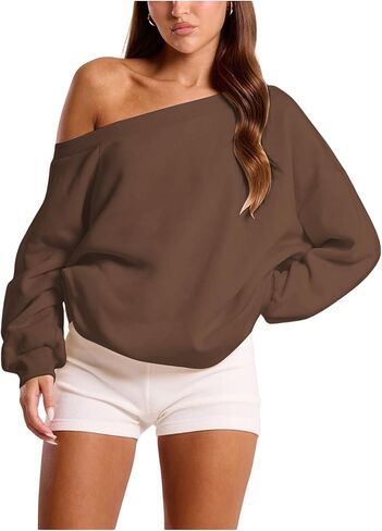 Women's Sweatshirts Off The Shoulder Long Sleeve Sweatshirt Drop Shoulder Oversized Pullover Tops in Kuwait