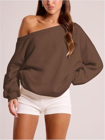 Women's Sweatshirts Off The Shoulder Long Sleeve Sweatshirt Drop Shoulder Oversized Pullover Tops in Kuwait