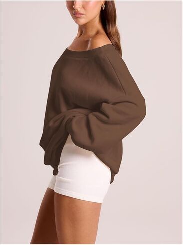 Women's Sweatshirts Off The Shoulder Long Sleeve Sweatshirt Drop Shoulder Oversized Pullover Tops in Kuwait