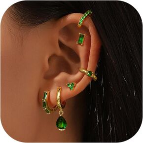 ZELORES 14K Gold Hoop Earrings for Women 6 Pairs Emerald Green Earrings Dainty Small Hoop Earrings Stud Earrings Sets for Multiple Piercing in Kuwait