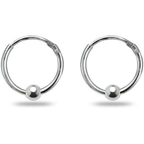Sterling Silver Ball Bead Small Endless 10mm Thin Round Unisex Hoop Earrings for Men Women