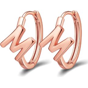 Initial Hoop Earrings for Women - 14k Gold Huggie Hoop Earrings - 26 Letter Gold/Rose Gold/Silver Plated Earring for Girls Christmas Gifts