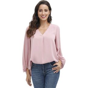 BUENOS NINOS Women's Dressy Tops Balloon Long Sleeve Blouse V Neck Casual Floral Loose Shirts in Saudi Arabia
