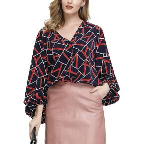 BUENOS NINOS Women's Dressy Tops Balloon Long Sleeve Blouse V Neck Casual Floral Loose Shirts