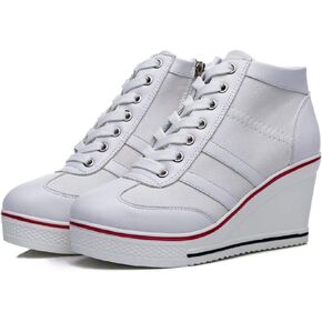 Mei MACLEOD Women Wedge Sneakers Platform Wedge High Heel Sneakers Ankle Booties Casual Canvas Shoes