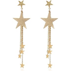 Boho Gold Star Long Long Tassel Fringe Dangle Earrings for Women Girls Shooting Star Earrings Star Drop Earrings Jewelry