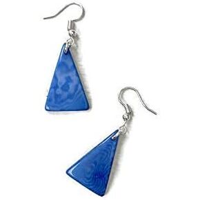 Tagua Earrings in Washed Blue TAG261Triangle Tagua Nut Earrings, Vegetable Ivory Dangle Earrings, Organic Earrings
