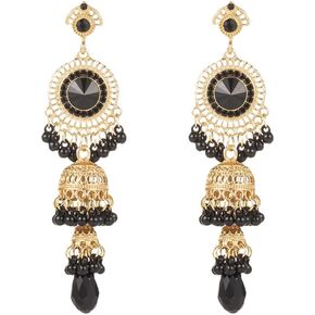 Bollywood Jhumka Jhumki Long Tassel Earrings Traditional Bohemian Earring Dangle Drop Cubic Zirconia Oxidized Dangling Boho Beads Bell Vintage Ethnic Gypsy Indian Jewelry Gifts for Women Girls