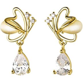 SLUYNZ 925 Sterling Silver Butterfly Earrings Drop for Women Teen Girls CZ Teardrop Dangle Earrings Butterfly Studs