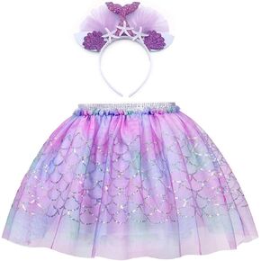 AmzBarley Girls Princess Mermaid Tutu Dress Sequins Skirts Birthday Fancy Party Outfits with Mermaid Headband