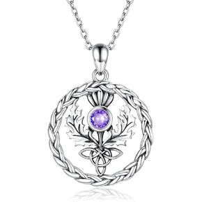 Scottish Thistle Celtic Knot Necklace Sterling Silver Thistle Flower Pendant Jewelry Gifts for Women