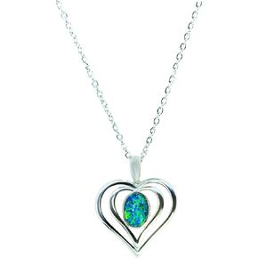 Australian Opal Necklace - Green Blue Genuine Australian Fire Triplet Opal Necklace Pendant in Sterling Silver with White Gold Plated Women's Fine Opal Jewelry
