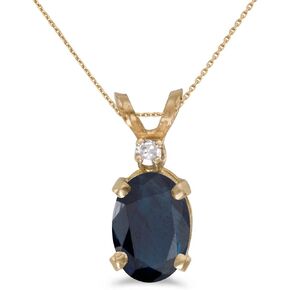 14k Yellow Gold Oval Sapphire And Diamond Pendant with 18" Chain