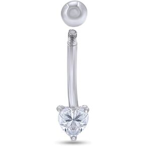 1/2 Carat Heart Cut Lab Created Moissanite Diamond Solitaire Belly Button Navel Rings Body Piercing Jewelry In 14K Gold Over Sterling Silver (0.50 Cttw) Valentine's Day Gift For Her