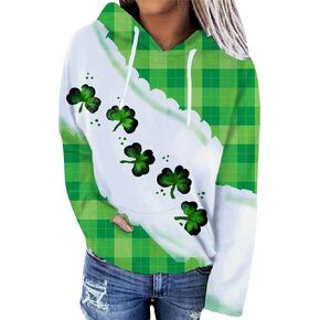 Women's Irish Clover Hoodie Women's Long Sleeve Pullover St Patricks Day Sweatshirt Hoodies