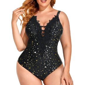 Daci Plus Size One Piece Swimsuits for Women Plunging Sexy Bathing Suits Lace Swimwear