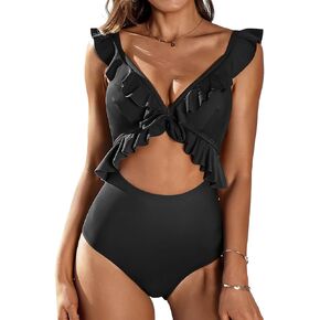 SOCIALA Womens Ruffle Cut Out One Piece Swimsuits Strappy Monokinis Swimwear Bathing Suits