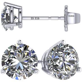 NANA Jewels Round Martini style Simulated Diamond Stud Earrings Silver & CZ 1.50ct-4.00ct Hypoallergenic