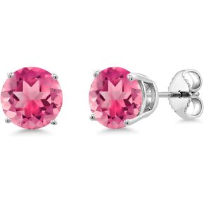 Gem Stone King 925 Sterling Silver Pink Mystic Topaz Stud Earrings For Women (3.10 Cttw, Round Cut 7MM)