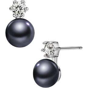 أقراط لؤلؤ المياه العذبة المستزرعة من الفضة الإسترليني للنساء AAA + جودة 7 مم أقراط اللؤلؤ الأسود مجوهرات للنساء والفتيات in Kuwait