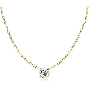 Gold Flash Sterling Silver Small Solitaire Genuine, Created or Simulated Gemstone Birthstone Choker Necklace