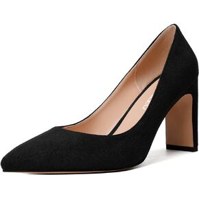 NUMALEO Womens Pointed Toe Suede Evening Casual Slip On Solid Block High Heel Pumps Shoes 3.3 Inch