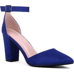 J.STIEN Women Ankle Strap D'orsay Pointed Toe Block Heel Pump