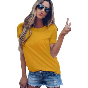 Women's Crew Neck Short Sleeve Loose T-Shirt Basic Casual Solid Fitted Cotton Top