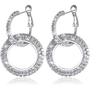 Fashion Rhinestone Double Circle Hoop Earrings Drop Studs for Women
