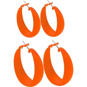 2Pairs Candy Color 4MM and 5MM Women 80s 90s Hoop Earrings Big Chunky Large Retro Neon Earrings for Lady Girl Costume Party Disco Jewelry