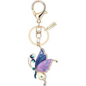 Bling Purple Style Butterfly Keychain Key Ring with Pouch Bag MZ847-1