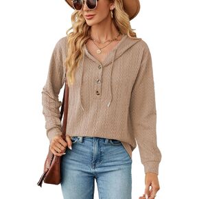 Tikwek Women's Hoodies Autumn Thin Long Sleeve Sweatshirt Solid Colour Loose Top