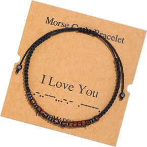 Morse Code Bracelet，Vintage Promise Distance Friendship Bracelets Hand Made Beads String Rope Bracelet for Women Men Friend Couples（I Love You）