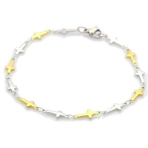 Catholic Stainless Steel Cross Link Chain Bracelet Lobster Gold Silver 7.8" P267