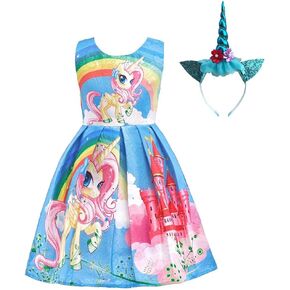 Dressy Daisy Rainbow Unicorn Pony Costume Birthday Party Fancy Dress Up Clothes for Toddler Little Girls