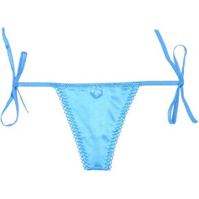 Celamirio Women's Low Rise Side Tie Thong Panties Satin Blue S M L