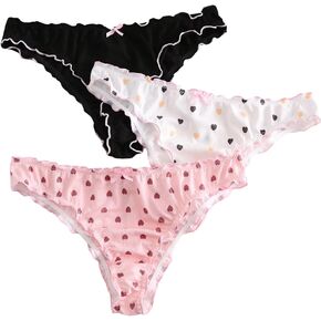 Verdusa Women's Plus 3pack Lettuce Trim Bow Panties Underwear Low Rise Briefs