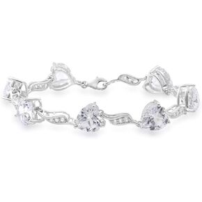 Jewelili Sterling Silver Heart Shaped Created Opal, Created Ruby and Round Created White Sapphire Bracelet, 7.25"