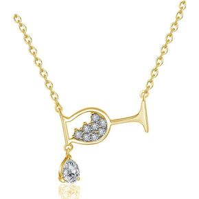 Wine Glass Pendant Necklace,Cubic Zircon Water Drop Cup Clavicle Necklace