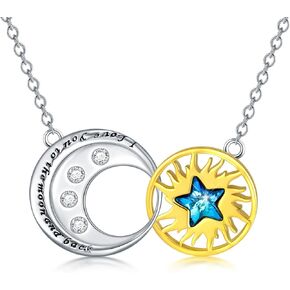 AOBOCO 925 Sterling Silver Dainty Sun and Moon Star Friendship Necklace Personalized Name Custom Letter Pendant Necklace with Austrian Crystal Gifts for Women Girls Best Friend